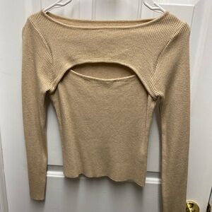 Beige Cutout Ribbed Long Sleeve Top